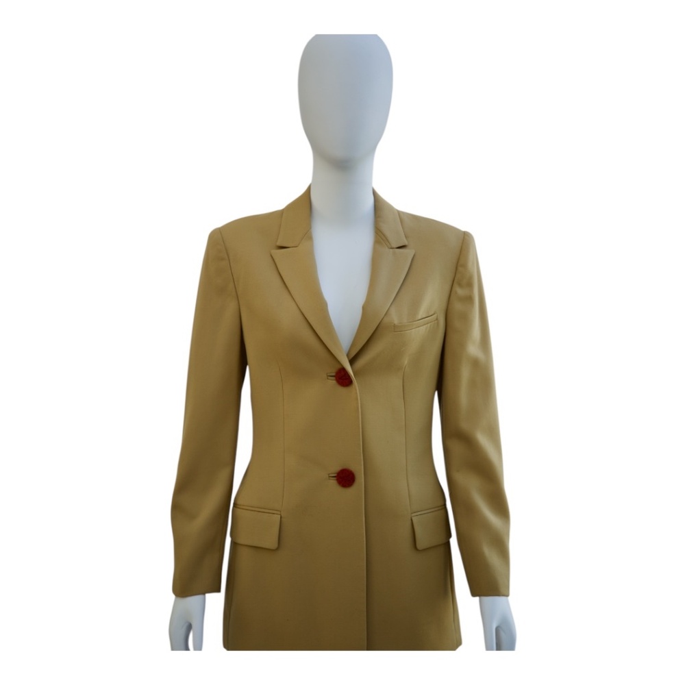 Gianni Versace Khaki lined Blazer with maroon button details SZ 40